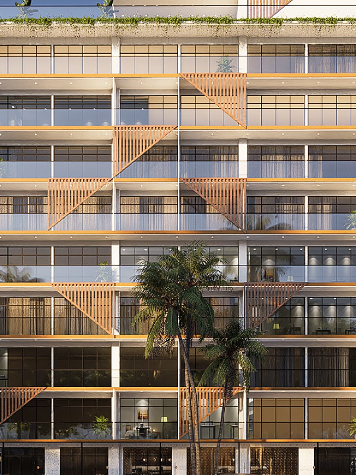 Architectural detail of the Labone Heights facade in daylight